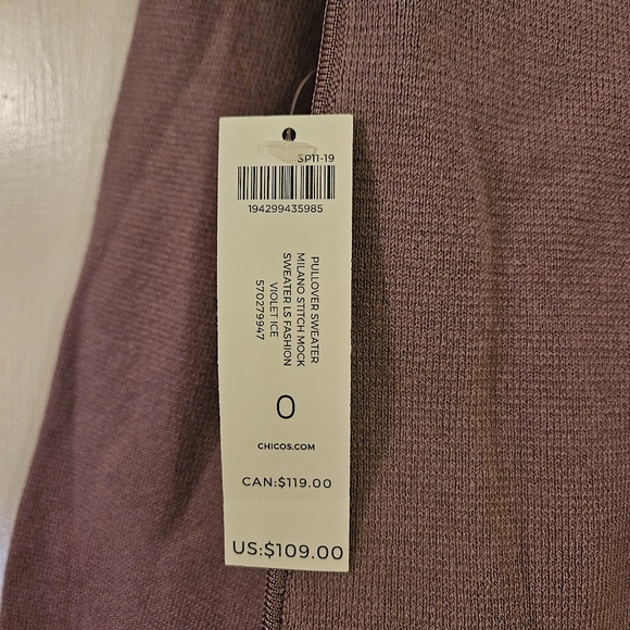 Chico's Lavender Mock Neck Pullover Sweater Heavyweight W Pockets Sz 0 NWT - Picture 6 of 9